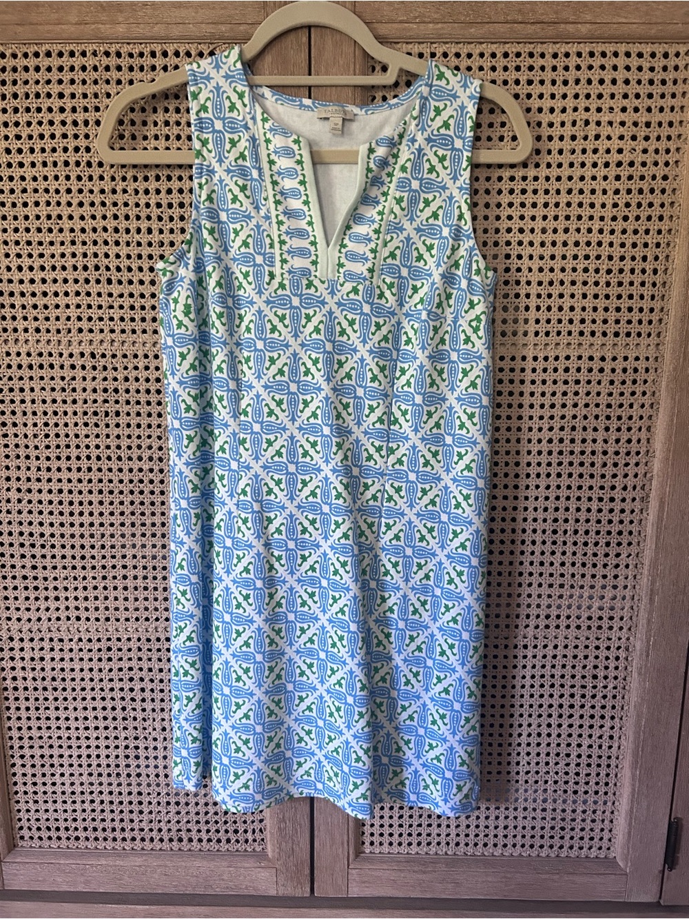 Talbots Sleeveless Blue & Green Patterned Shift Dress
